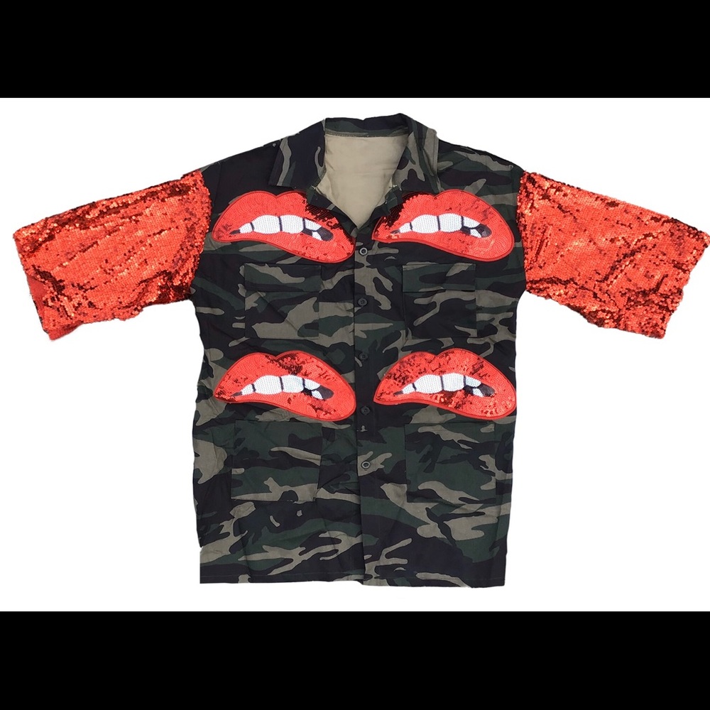 Camo Sequin Lips Jacket